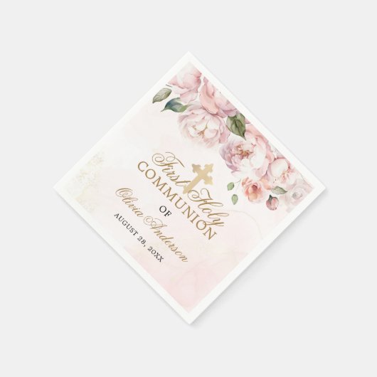 Blush Pink Rose Bloemen Eerste Heilige Communie Servet (Hoek)