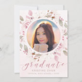 Blush Pink Rose Bloemen Foto 2025 Afstuderen Aankondiging (Voorkant)