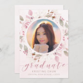 Blush Pink Rose Bloemen Foto 2025 Afstuderen Aankondiging (Voorkant / Achterkant)