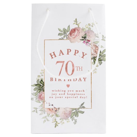 Blush Pink Rose Bloemen Goud 70e Verjaardag Klein Cadeauzakje (Achterkant)