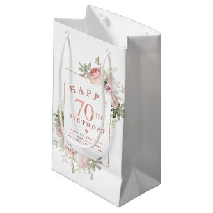 Blush Pink Rose Bloemen Goud 70e Verjaardag Klein Cadeauzakje