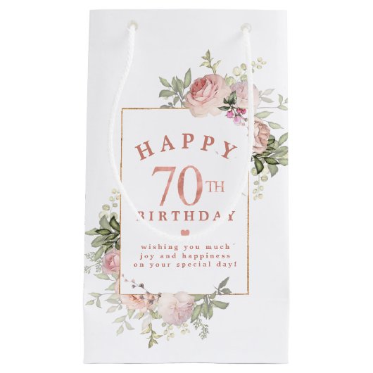 Blush Pink Rose Bloemen Goud 70e Verjaardag Klein Cadeauzakje (Voorkant)