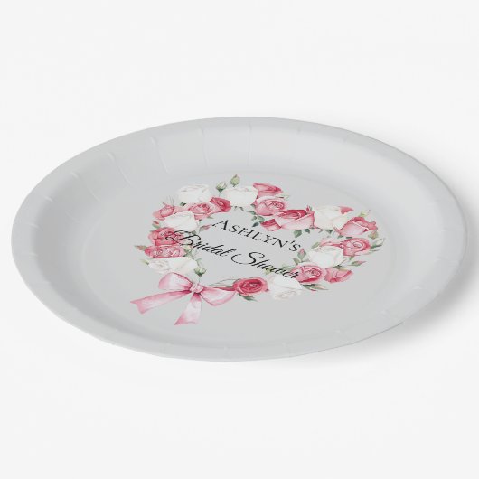 Blush Pink Rose Bloemen Hart Vrijgezellenfeest Papieren Bordje (Gekanteld)