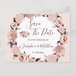 Blush Pink Rose Bloemen Krans Save the Date Aankondigingskaart