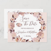 Blush Pink Rose Bloemen Krans Save the Date Aankondigingskaart (Voorkant / Achterkant)