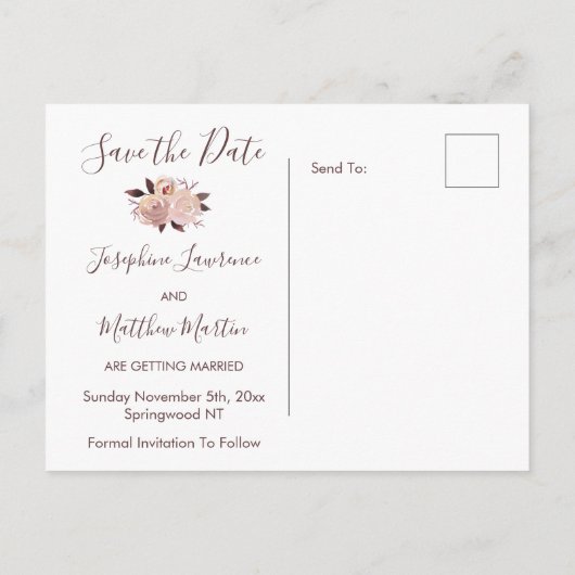 Blush Pink Rose Bloemen Krans Save the Date Aankondigingskaart (Achterkant)