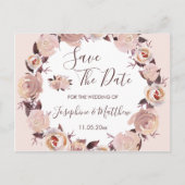 Blush Pink Rose Bloemen Krans Save the Date Aankondigingskaart (Voorkant)