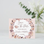 Blush Pink Rose Bloemen Krans Save the Date Aankondigingskaart (Staand voorkant)
