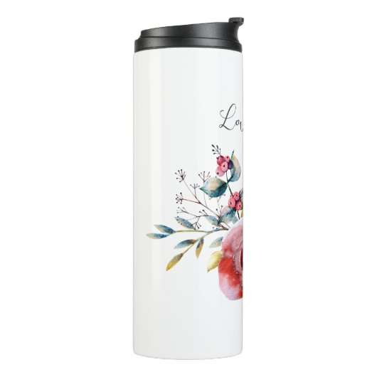 Blush Pink Rose Bloemen Liefde is Zoet Thermosbeker (Gedraaid links)