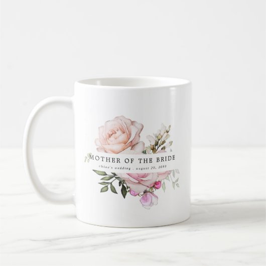 Blush Pink Rose Bloemen Moeder van de bruid Koffiemok (Links)