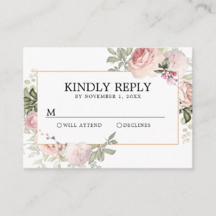 Blush Pink Rose Bloemen Quinceanera RSVP Informatiekaartje
