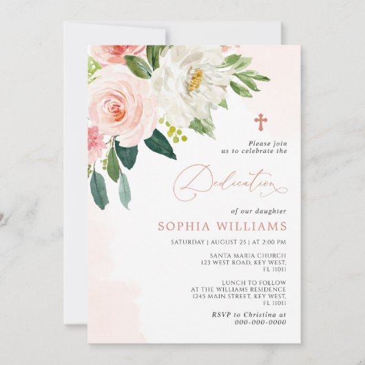 Blush Pink Rose Bloemen Toewijding Uitnodiging (Voorkant)