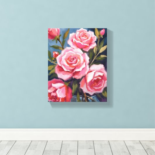 Blush Pink Rose Bouquet Painting Canvas Afdruk (Insitu (Houten vloer))
