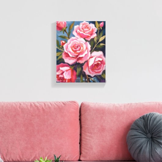 Blush Pink Rose Bouquet Painting Canvas Afdruk (Insitu (Woonkamer))