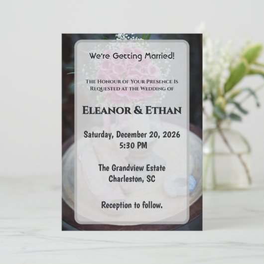 Blush Pink Rose Bouquet Rustic Wedding Invite Kaart (Staand voorkant)