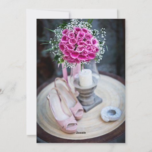 Blush Pink Rose Bouquet Rustic Wedding Invite Kaart (Achterkant)