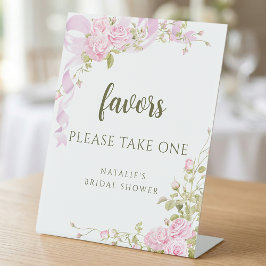Blush Pink Rose Bridal Shower Favors Reclamebord Met Voetstuk