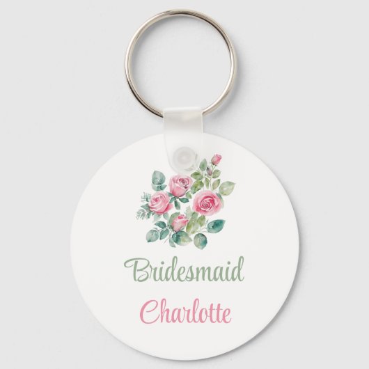 Blush Pink Rose Bruidsmeisje Sleutelhanger (Voorkant)