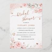 Blush Pink Rose Butterfly Floral Vrijgezellenfeest Folie Uitnodiging (Voorkant)