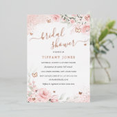 Blush Pink Rose Butterfly Floral Vrijgezellenfeest Folie Uitnodiging (Staand Voorkant)