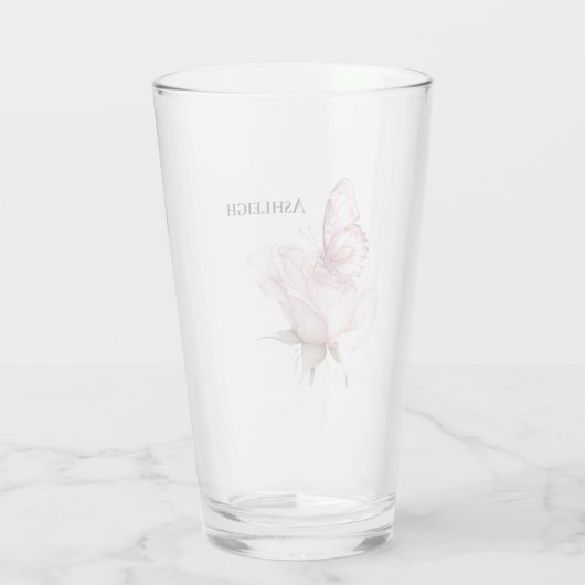 Blush Pink Rose Butterfly   Glas (Achterkant)