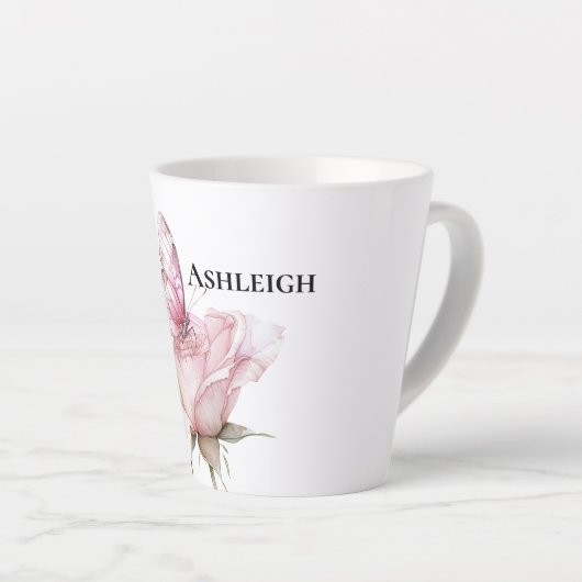 Blush Pink Rose Butterfly   Latte Mok (Rechterhoek)