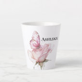 Blush Pink Rose Butterfly   Latte Mok (Voorkant)