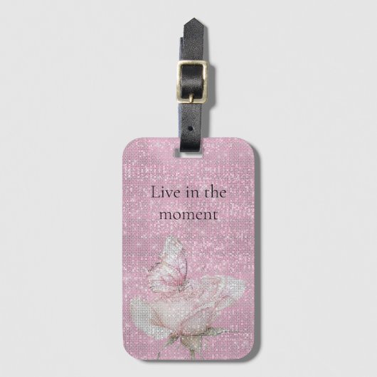 Blush Pink Rose Butterfly Sparkle Bagagelabel (Voorkant (verticaal))