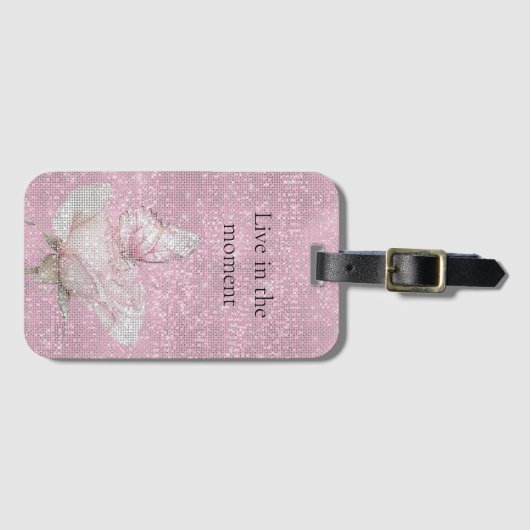 Blush Pink Rose Butterfly Sparkle  Bagagelabel (Voorkant (horizontaal))