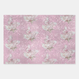 Blush Pink Rose Butterfly Sparkle Birthday Inpakpapier Vel