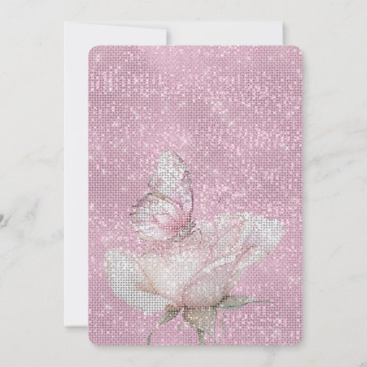 Blush Pink Rose Butterfly Sparkle Birthday Kaart (Achterkant)