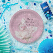 Blush Pink Rose Butterfly Sparkle Birthday Papieren Bordje (Feest)