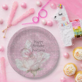Blush Pink Rose Butterfly Sparkle Birthday Papieren Bordje (Feest)