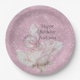Blush Pink Rose Butterfly Sparkle Birthday Papieren Bordje