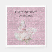 Blush Pink Rose Butterfly Sparkle Birthday Servet (Voorkant)