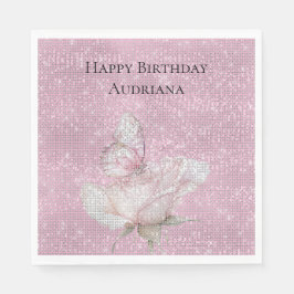 Blush Pink Rose Butterfly Sparkle Birthday Servet