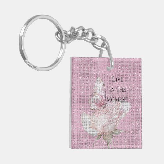 Blush Pink Rose Butterfly Sparkle Sleutelhanger (Voorkant Links)