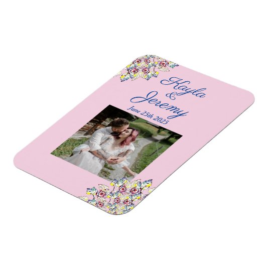  Blush Pink Rose Custom Foto Opslaan van de Datum Magneet (Linkerzijde)