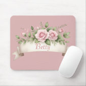 Blush Pink Rose Custom Name Muismat (Met muis)