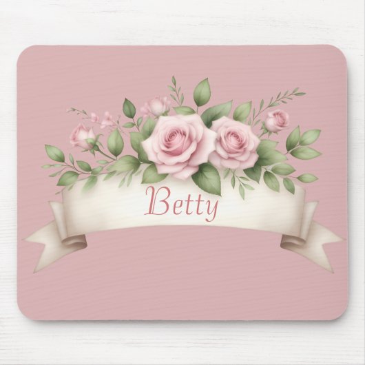 Blush Pink Rose Custom Name Muismat (Voorkant)