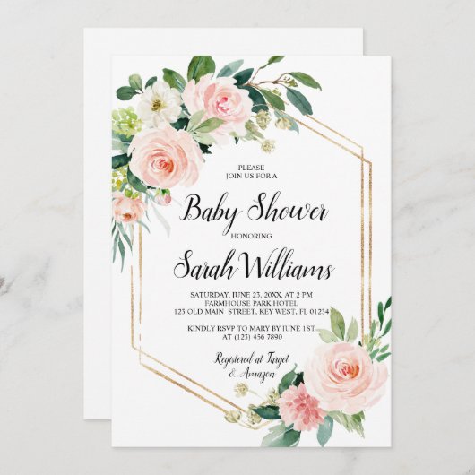 Blush Pink Rose Elegant Baby shower Kaart (Voorkant / Achterkant)