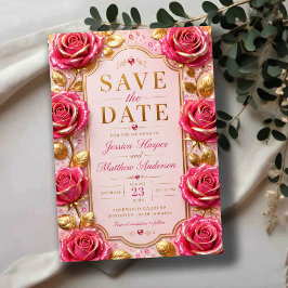 Blush Pink Rose Elegant Gold Floral Save The Date