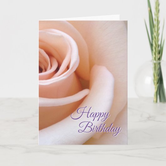 Blush Pink Rose Elegant Script Boho Happy Birthday Kaart (Voorkant)
