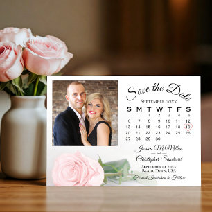 Blush Pink Rose Elegante Trouwkalender & Foto Save The Date