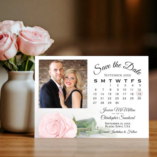 Blush Pink Rose Elegante Trouwkalender & Foto Save The Date