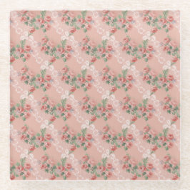 Blush Pink Rose en Kant Pattern  Glazen Onderzetter