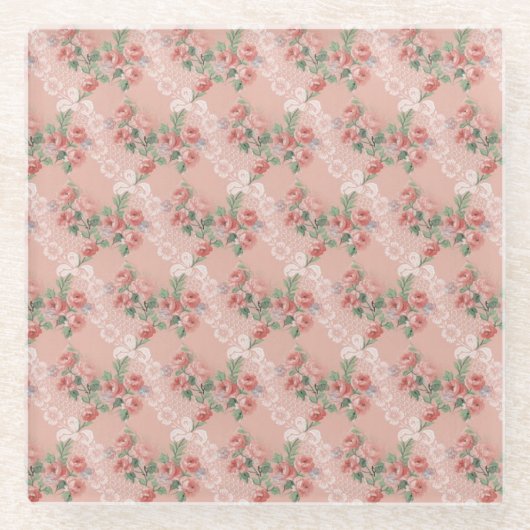 Blush Pink Rose en Kant Pattern  Glazen Onderzetter (Voorkant)