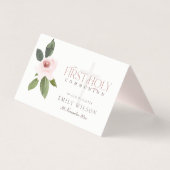 BLUSH PINK ROSE FIRST HOLY COMMUNION PLACE CARD KAART (Achterkant)