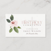 BLUSH PINK ROSE FIRST HOLY COMMUNION PLACE CARD VISITEKAARTJE (Achterkant)