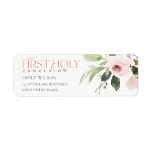BLUSH PINK ROSE FLORA EERST HOLY COMMUNION ADDRESS ETIKET